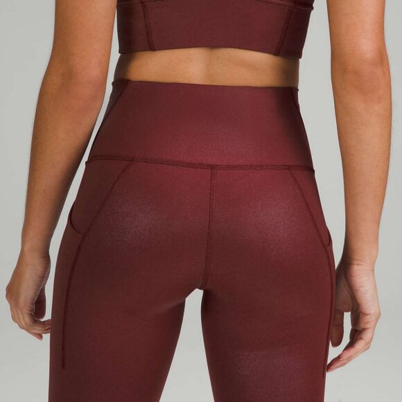 Lululemon Wunder Train Foil Tight Red Merlot 25" w/Pockets Free shipping! - Picture 6 of 13
